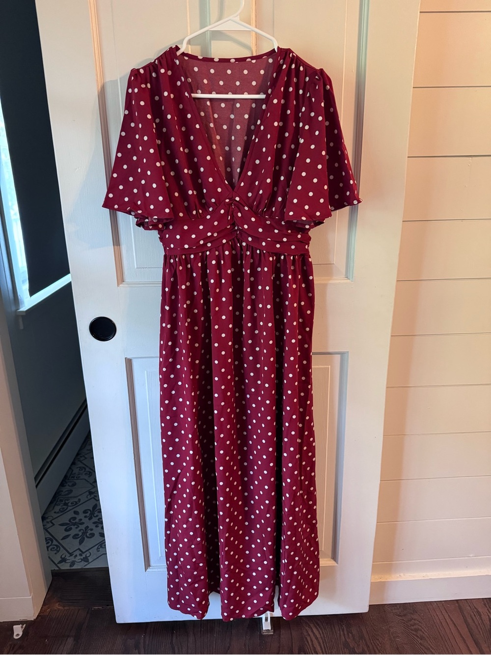 SHEIN Burgundy Polka Dot Maxi Dress